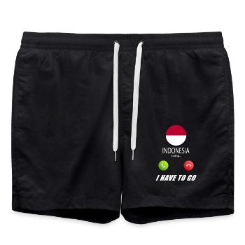 Indonesia calls lusiger flags slogan - Swim Trunks - black - Front - AI Model Male 185 light (185cm)