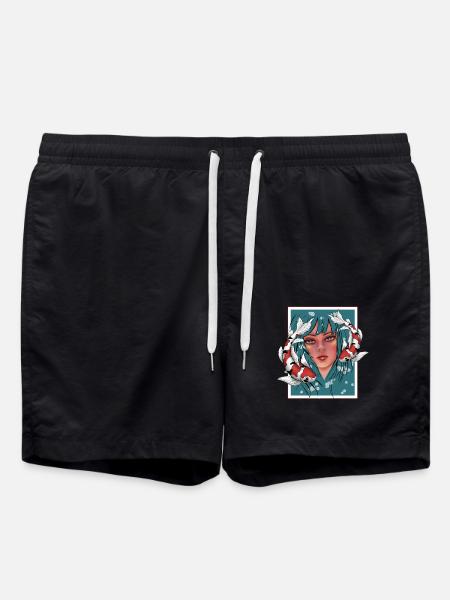 Mädchen mit Koi - Badeshorts - Schwarz