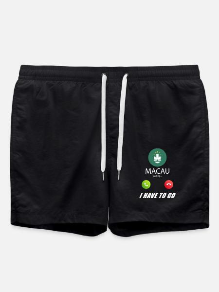 Macau calls lusiger flags saying - Swim Trunks - black