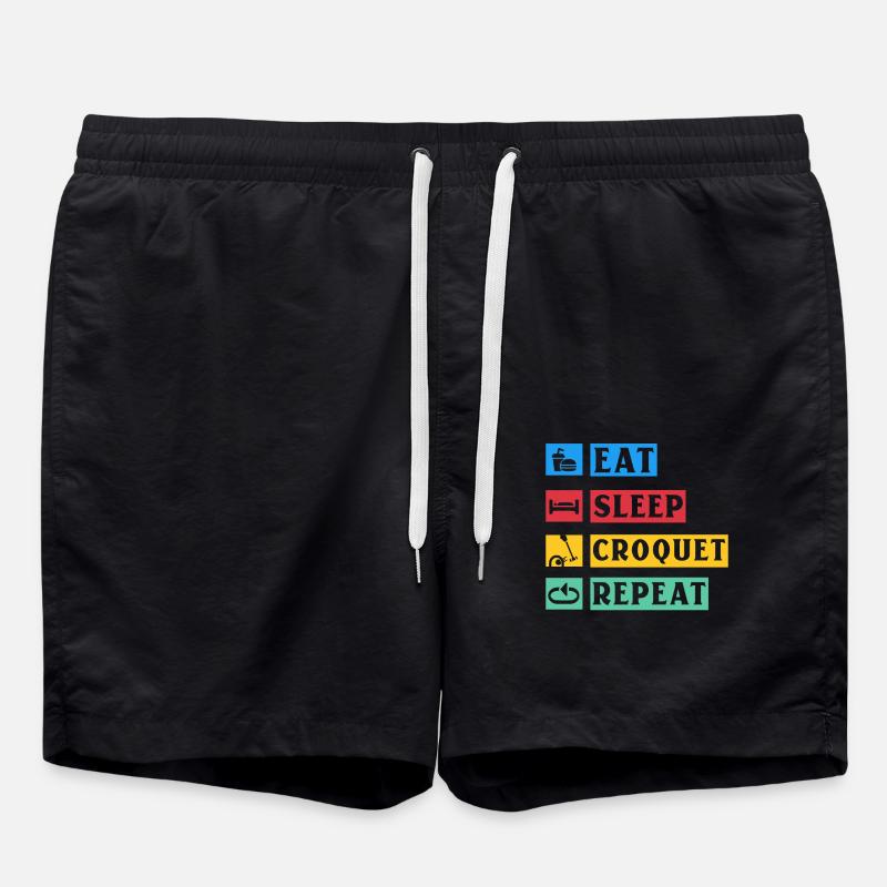 Eat Sleep Croquet Repeat - Swim Trunks - black