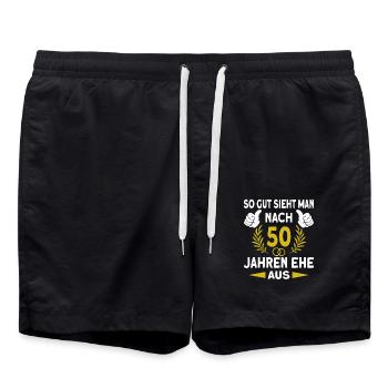 Goldene Hochzeit 50 Hochzeitstag Ehemann Ehefrau - Badeshorts - Schwarz - Vorne - AI Model Male 185 light (185cm)