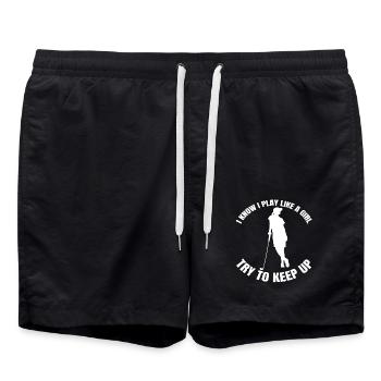 Golf Spruch Golfball Golfspielerin Golfschläger - Badeshorts - Schwarz - Vorne - AI Model Male 185 light (185cm)