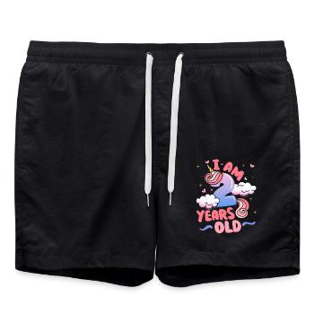 J’ai 2 ans | Thème Licorne | deuxième - Short de bain - noir - Devant - AI Model Male 185 light (185cm)