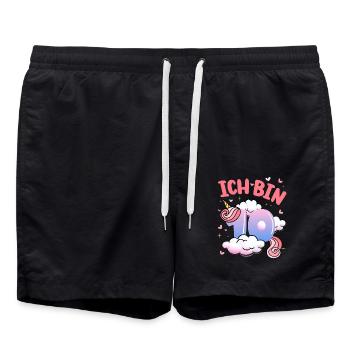Ich Bin 10 Jahre Alt | Einhorn-thema | 10. - Badeshorts - Schwarz - Vorne - AI Model Male 185 light (185cm)