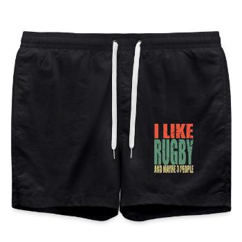 Rugby saying funny - Swim Trunks - black - Front - AI Model Male 185 light (185cm)