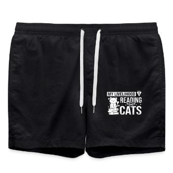 My livelihood is reading and cats - Badeshorts - Schwarz - Vorne - AI Model Male 185 light (185cm)