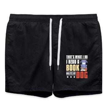 Read a book and pet dog - Swim Trunks - black - Front - AI Model Male 185 light (185cm)