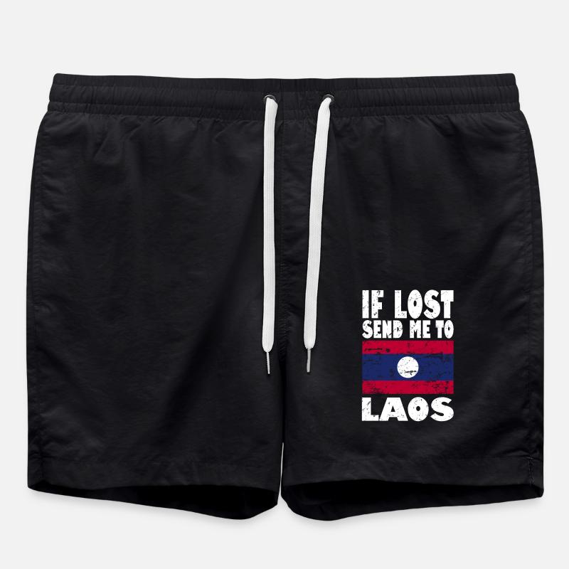 Laos Flag Saying - Swim Trunks - black