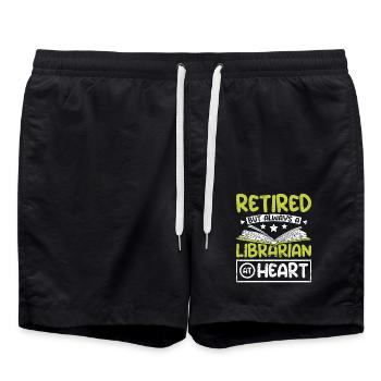 Retired but always a librarian at heart - Badeshorts - Schwarz - Vorne - AI Model Male 185 light (185cm)