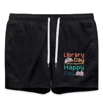 Le jour de la bibliothèque est mon jour heureux - Short de bain - noir - Devant - AI Model Male 185 light (185cm)