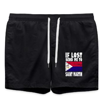 St. Martin Flagge Spruch - Badeshorts - Schwarz - Vorne - AI Model Male 185 light (185cm)
