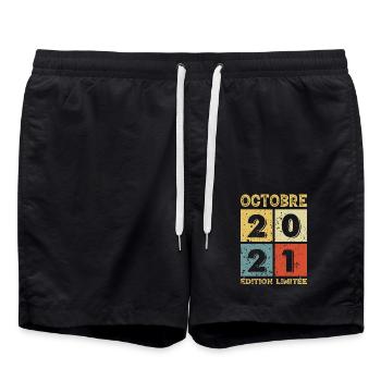 Né En 2021 Octobre Anniversaire Idée Cadeau Jublié - Short de bain - noir - Devant - AI Model Male 185 light (185cm)