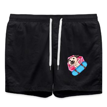 Dog as skater with skateboard - Swim Trunks - black - Front - AI Model Male 185 light (185cm)