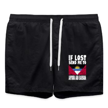 Antigua and Barbuda Flag Saying - Swim Trunks - black - Front - AI Model Male 185 light (185cm)