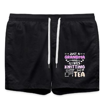 Grandma who loves knitting and tea - Badeshorts - Schwarz - Vorne - AI Model Male 185 light (185cm)