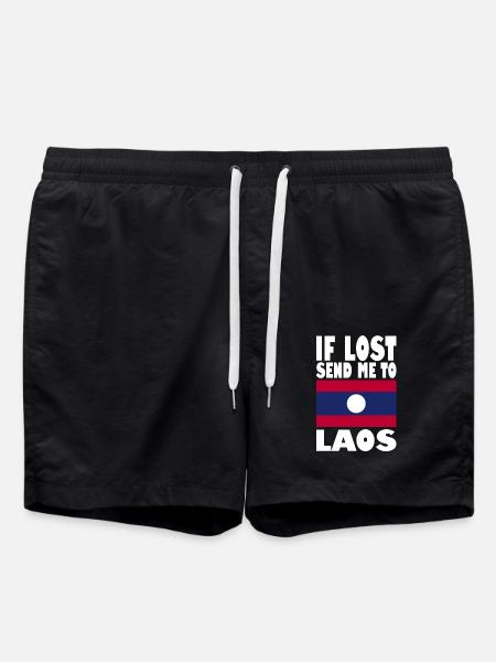 Laos Flag Saying - Swim Trunks - black