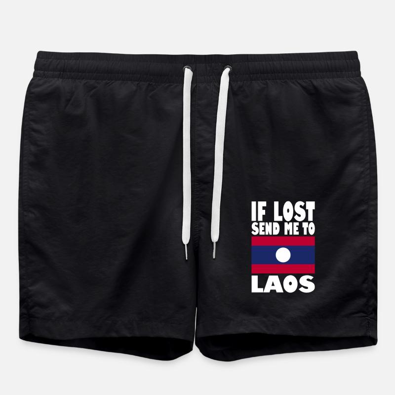 Laos Flag Saying - Swim Trunks - black
