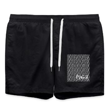 1963, 60. Geburtstag 2023, Jahrestag, Hochzeitstag - Badeshorts - Schwarz - Vorne - AI Model Male 185 light (185cm)