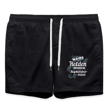 wahre Helden werden im september geboren - Badeshorts - Schwarz - Vorne - AI Model Male 185 light (185cm)