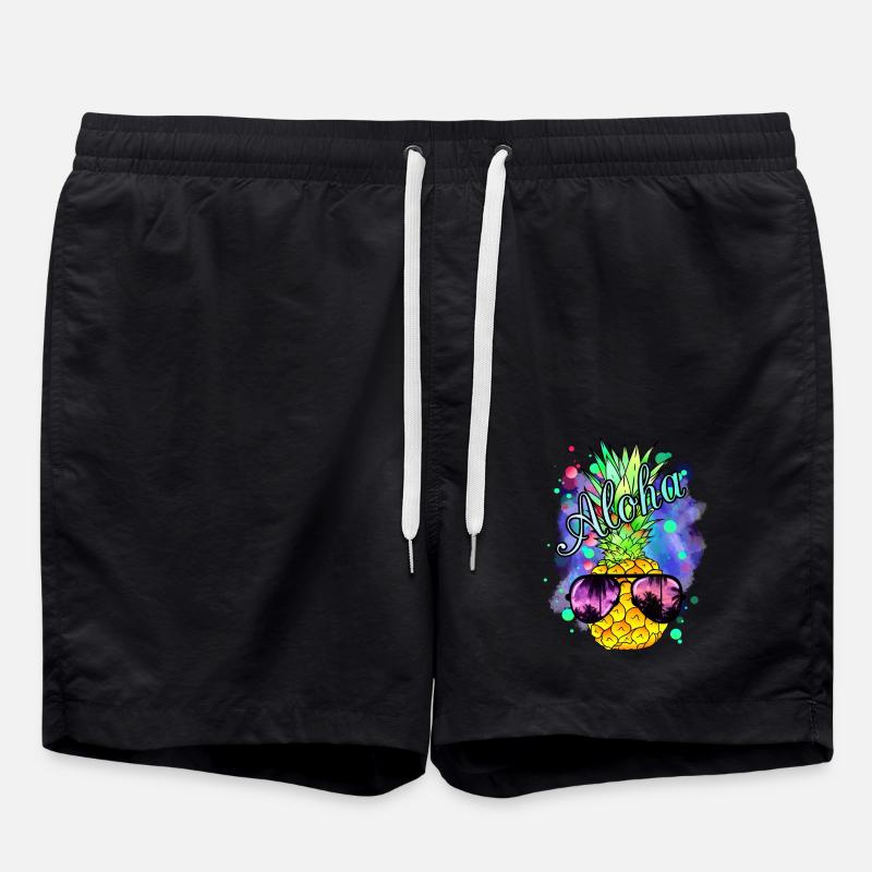 Bunte Ananas mit cooler Sonnenbrille - Badeshorts - Schwarz