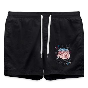 Manga Girl with Headphone Anime - Swim Trunks - black - Front - AI Model Male 185 light (185cm)