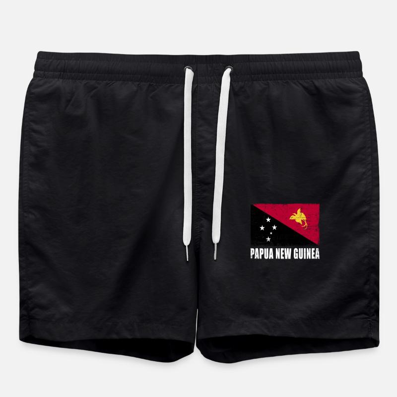 Papua New Guinea Flag - Swim Trunks - black