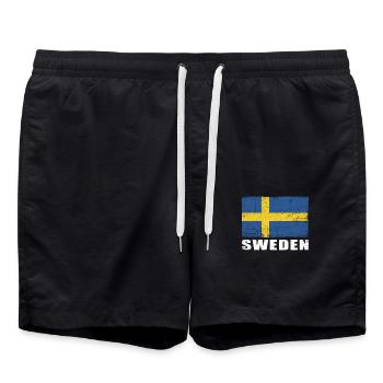 Drapeau de la Suède Grunge Drapeau de la Suède - Short de bain - noir - Devant - AI Model Male 185 light (185cm)