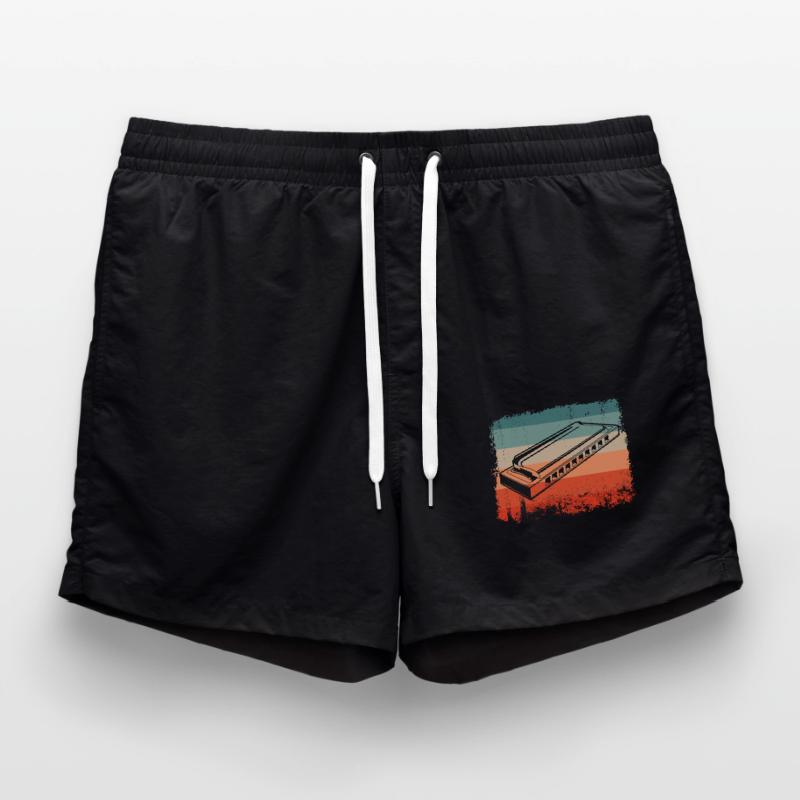 Retro Harmonica Player Silhouette Swim Trunks