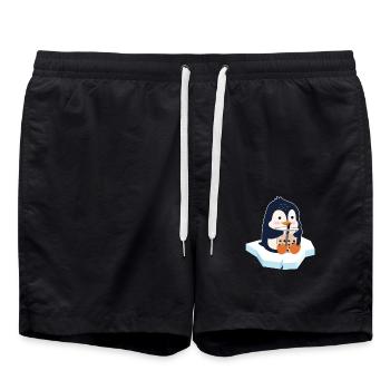 Kawaii Pinguin Bubble Tea Boba Tea Pinguin - Badeshorts - Schwarz - Vorne - AI Model Male 185 light (185cm)