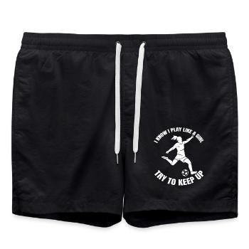 Fußball Mädchen Fußballtrainer Fußballspieler Frau - Badeshorts - Schwarz - Vorne - AI Model Male 185 light (185cm)