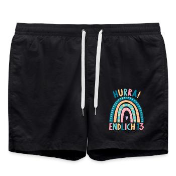 13 Jahre alt Rainbow Regenbogen 13. Geburtstag - Badeshorts - Schwarz - Vorne - AI Model Male 185 light (185cm)