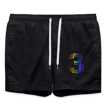 Drei 3. | Coldorful Wörter Thema Geburtstag | - Badeshorts - Schwarz - Vorne - AI Model Male 185 light (185cm)