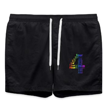 Vier 4. Geburtstag | Coldorful Wörter Thema - Badeshorts - Schwarz - Vorne - AI Model Male 185 light (185cm)