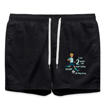 Boy shoots football - I'm 2 years old - Swim Trunks - black - Front - AI Model Male 185 light (185cm)