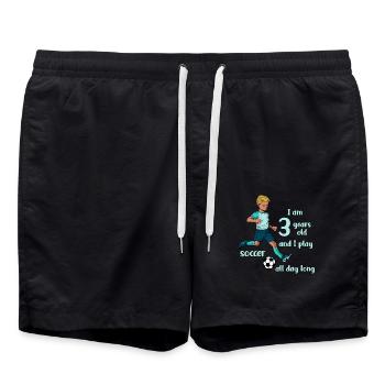 Boy shoots football - I'm 3 years old - Swim Trunks - black - Front - AI Model Male 185 light (185cm)