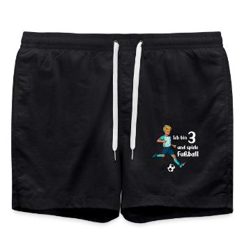 Junge spielt Fußball - Ich bin 3 Jahre - Badeshorts - Schwarz - Vorne - AI Model Male 185 light (185cm)