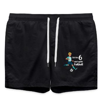 Junge spielt Fußball - Ich bin 6 Jahre - Badeshorts - Schwarz - Vorne - AI Model Male 185 light (185cm)