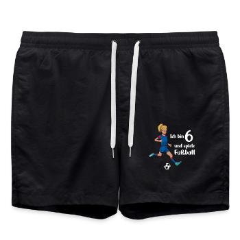 Mädchen spielt Fußball - Ich bin 6 Jahre - Badeshorts - Schwarz - Vorne - AI Model Male 185 light (185cm)