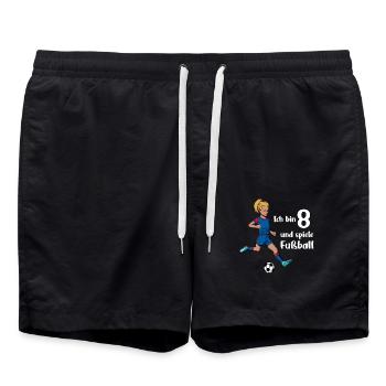 Mädchen spielt Fußball - Ich bin 8 Jahre - Badeshorts - Schwarz - Vorne - AI Model Male 185 light (185cm)