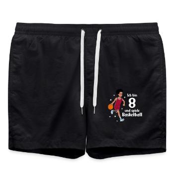 Junge spielt Basketball - Ich bin 8 Jahre - Badeshorts - Schwarz - Vorne - AI Model Male 185 light (185cm)