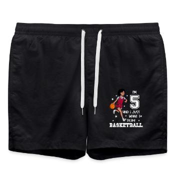 Une fille joue au basket-ball - J’ai 5 ans - Short de bain - noir - Devant - AI Model Male 185 light (185cm)
