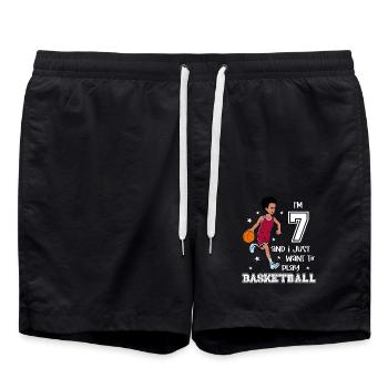 Boy plays basketball - I' - Swim Trunks - black - Front - AI Model Male 185 light (185cm)