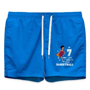 Boy plays basketball - I' - Swim Trunks - cobalt blue - Front
