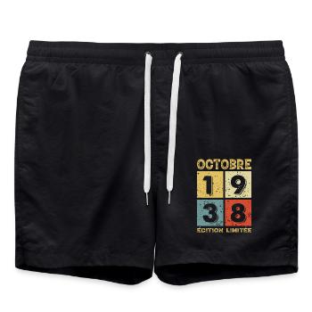 Anniversaire Vintage Idée Cadeau Octobre 1938 - Short de bain - noir - Devant - AI Model Male 185 light (185cm)