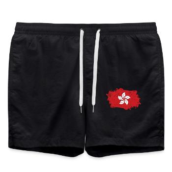 Hong Kong Flagge Grunge Hong Kong Fahne - Badeshorts - Schwarz - Vorne - AI Model Male 185 light (185cm)