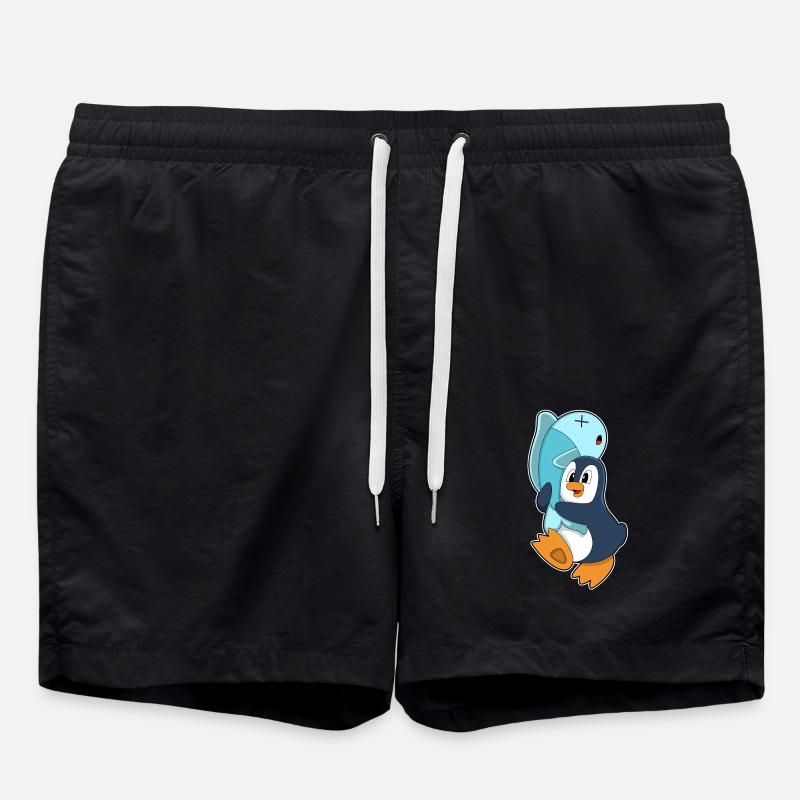 Penguin with fish - Swim Trunks - black