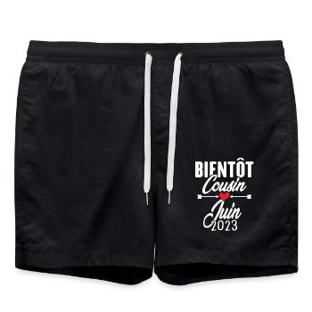 Bientôt Cousin Juin 2023, Annonce Grossesse - Short de bain - noir - Devant - AI Model Male 185 light (185cm)