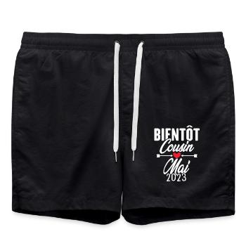Bientôt Cousin Mai 2023, Annonce Grossesse - Short de bain - noir - Devant - AI Model Male 185 light (185cm)