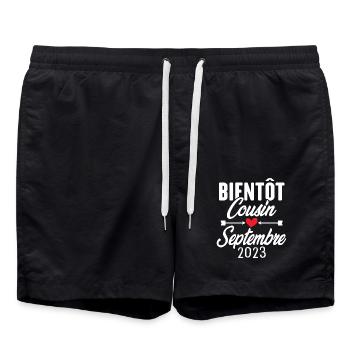 Bientôt Cousin Septembre 2023, Annonce Grossesse - Short de bain - noir - Devant - AI Model Male 185 light (185cm)