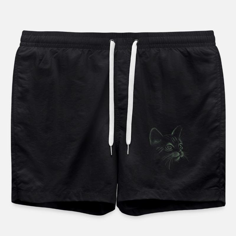 Katze handgezeichnet - Badeshorts - Schwarz